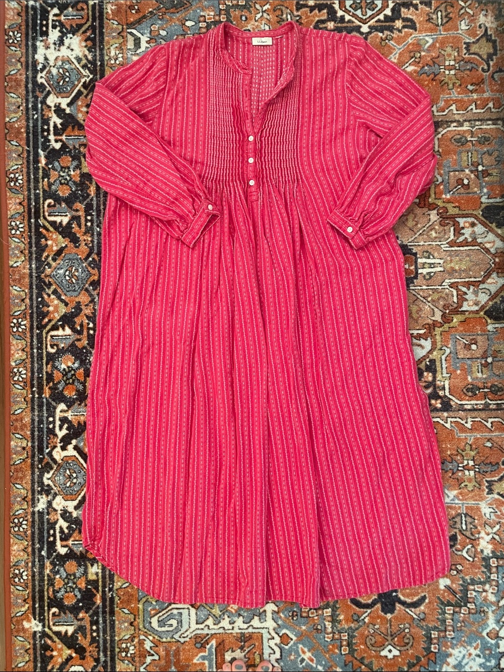 LLBean Red Pinstripe Nightgown Pajamas | 100% Cotton | Women’s Size XL